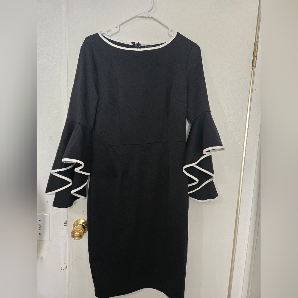 Large Vfshow Vfemag Elegant Black Dress,Beautiful Ruffled Flared Bell Sleeves